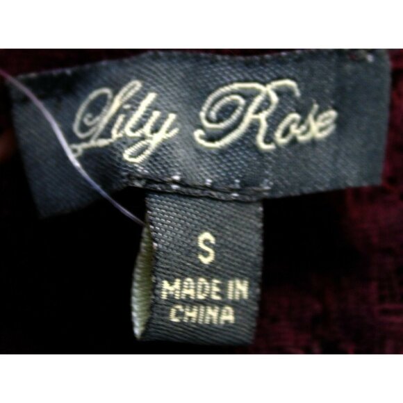 New Lily Rose Merlot Purple Dress Floral Lace 3/4 Sleeves Womens S Elastic - Picture 9 of 9